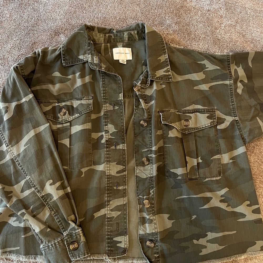 American Eagle Outfitters Green Camouflage Jean Jacket